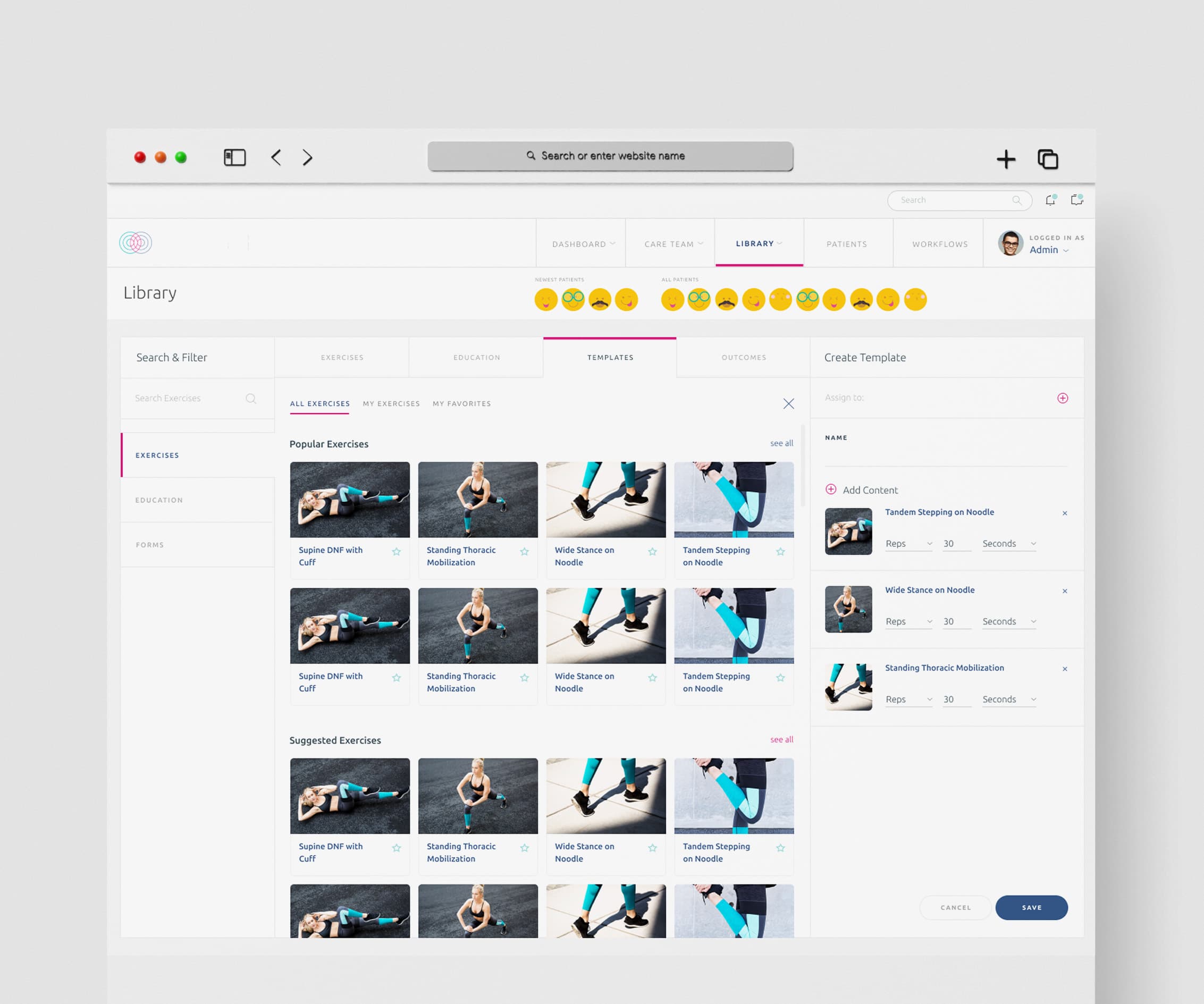 Physical therapy dashboard: Site Map: